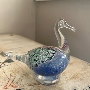Vintage MURANO Hand Blown BLUE PURPLE PINK CLEAR Art Glass DUCK SCULPTURE Italy